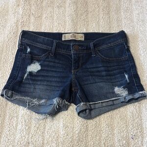 Hollister Dark Blue Distressed Jean Shorts